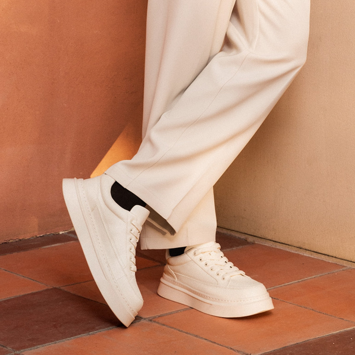 Minimalist Thick-Sole Trainers | Mixed-Material Everyday Sneakers