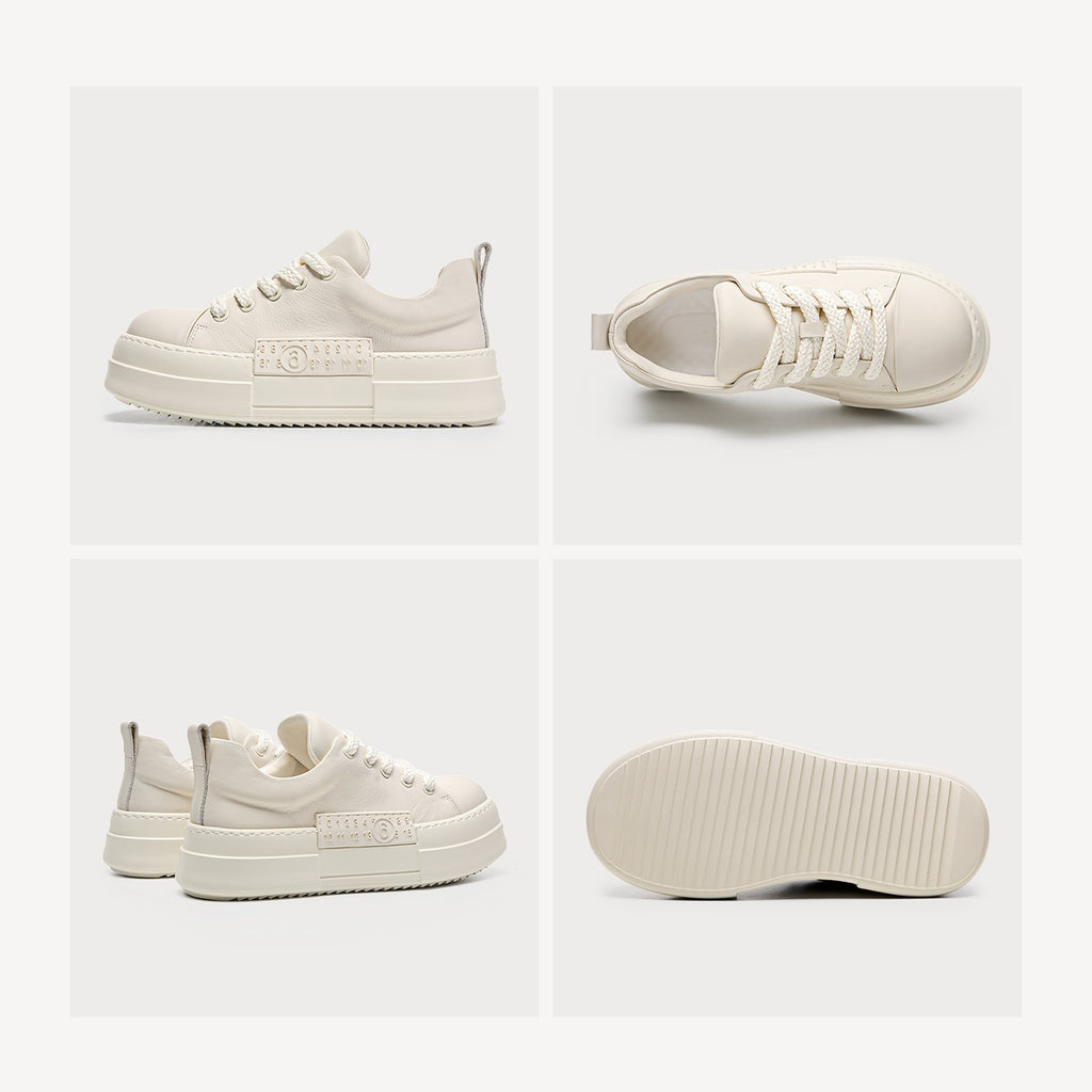 Chunky Platform Leather Trainers | Two-Tone Casual Sneakers