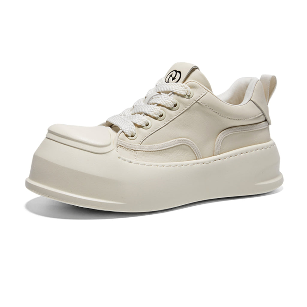Minimalist Leather Sneakers | Thick-Soled Casual Low-Top Shoes