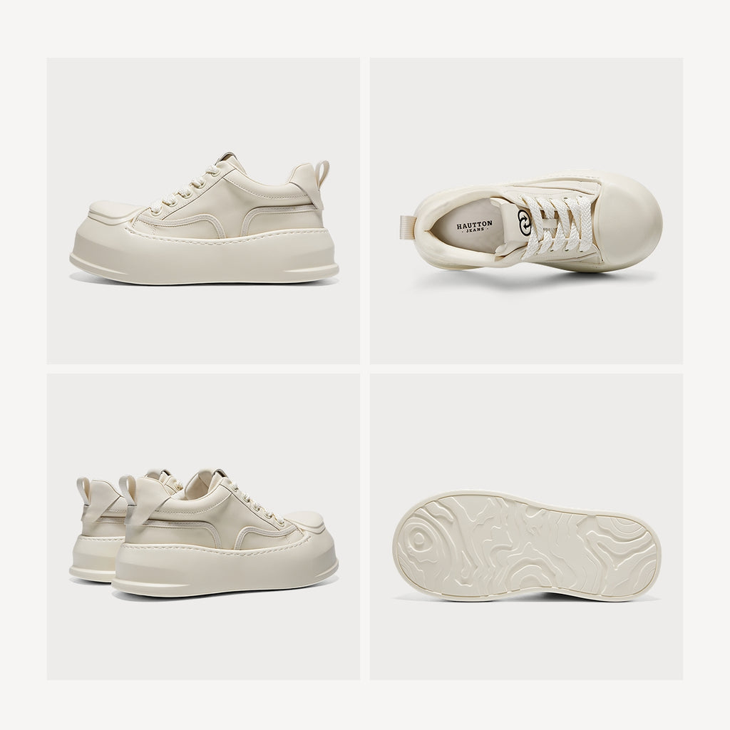 Minimalist Leather Sneakers | Thick-Soled Casual Low-Top Shoes